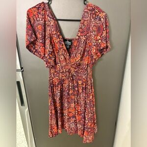 Angie Dark Floral Print Women Mini Dress M Boho Dark Romantic Whimsigoth Fairy